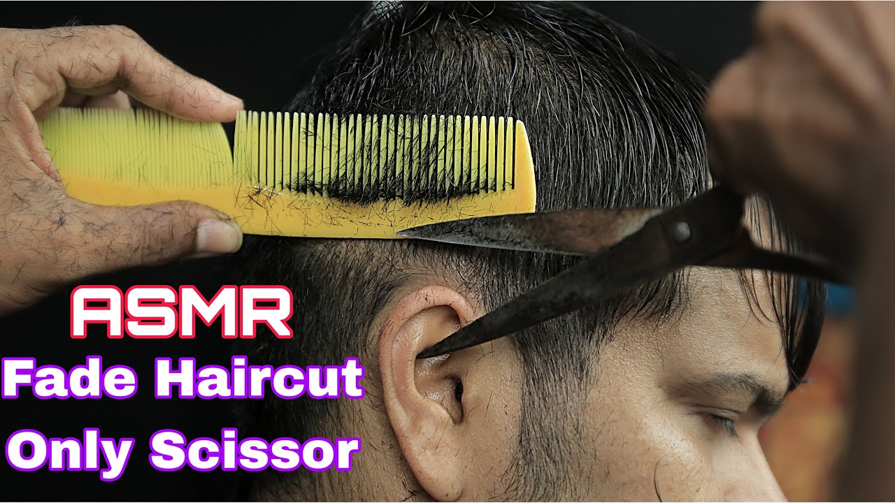 Fade Haircut With Only Scissor ASMR | Beard Clean Shave With Straight Razor ASMR | Haircut ASMR