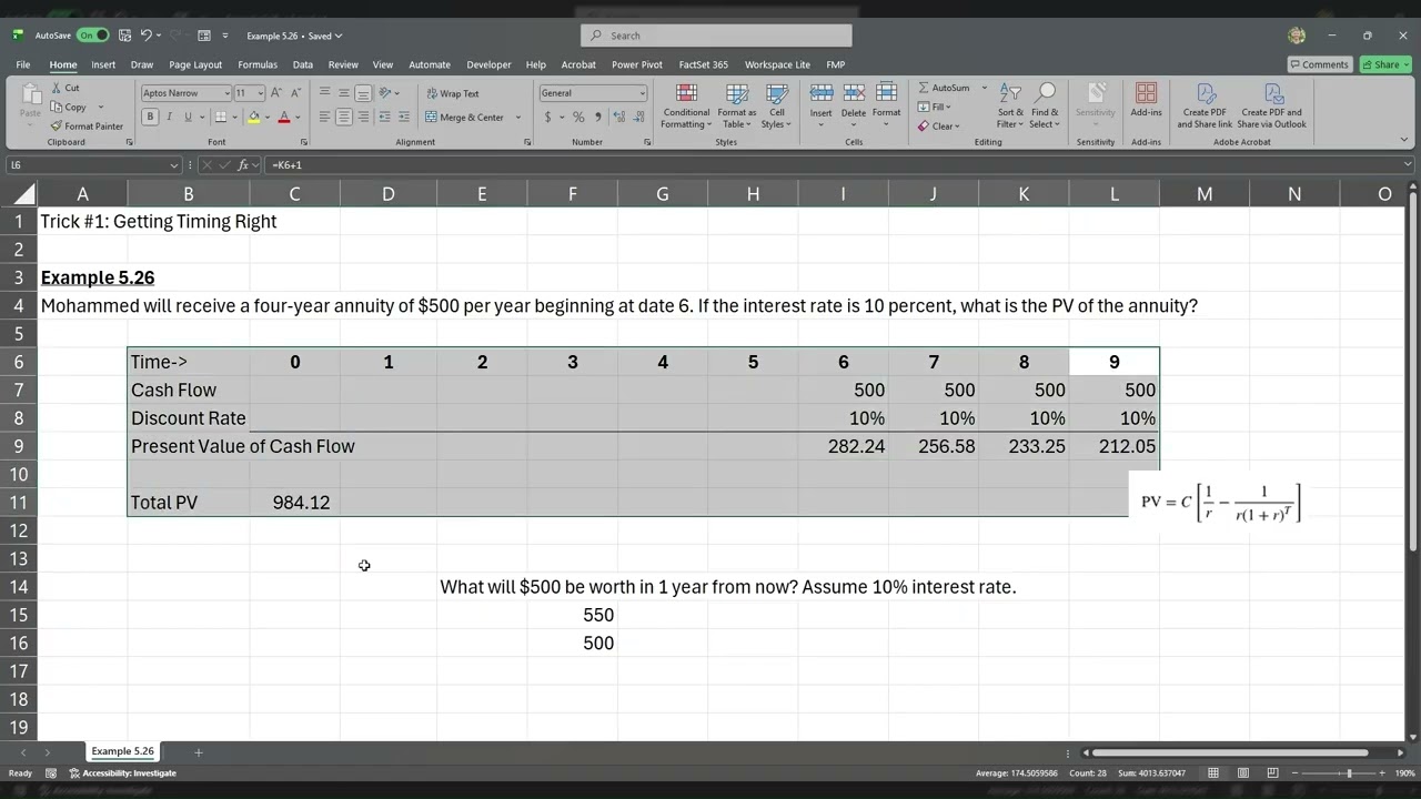 Present Value of a Deferred Annuity (Example 5.26) | Step-by-Step Timeline Approach