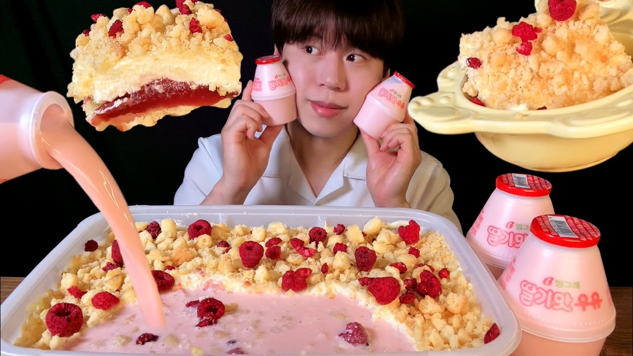 SUB)투썸 딸기레어치즈케익 파티팩 먹방 ASMR 🍓🥛딸기우유까지 부어서 먹으면? STRAWBERRY RARE CHEESE CAKE MUKBANG [Thank유cc영상공모전]