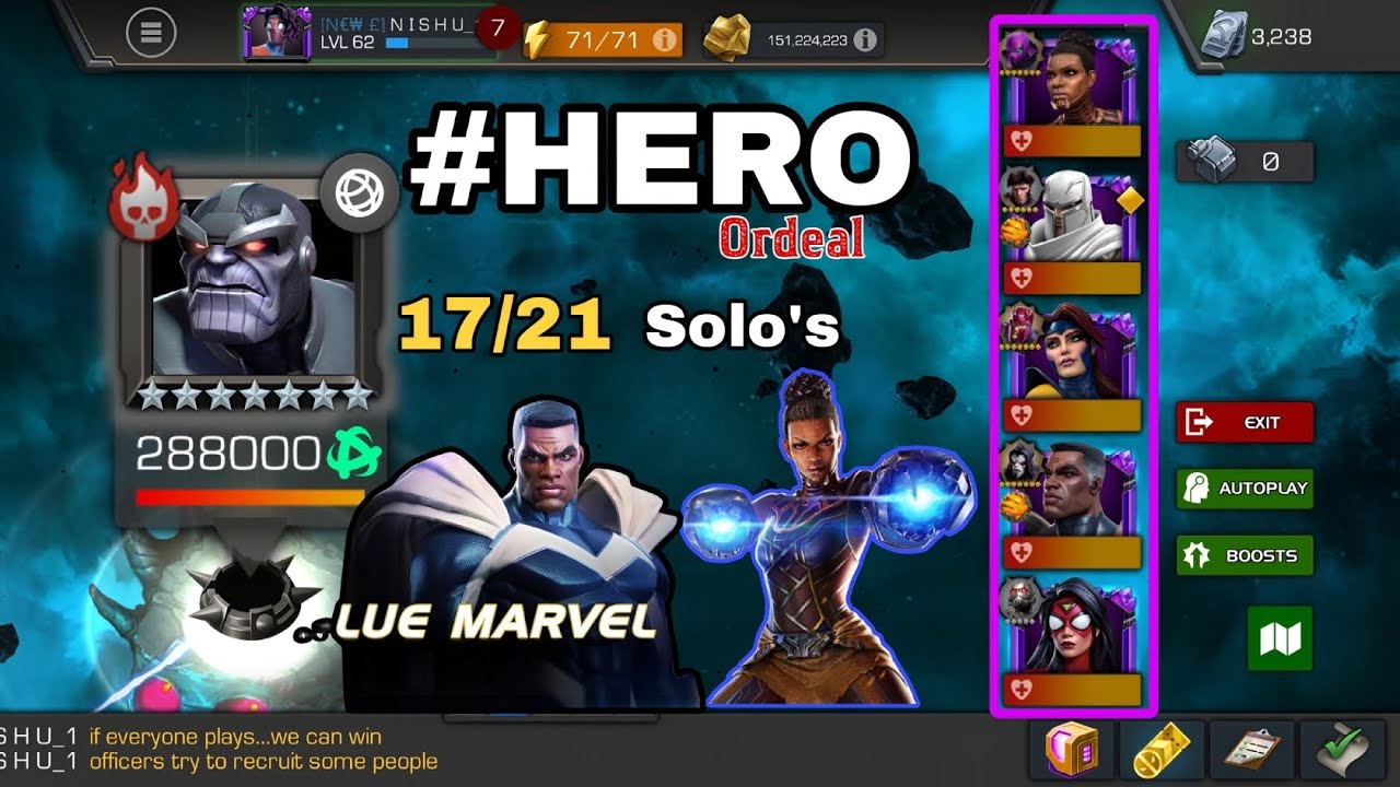 #HERO Ordeal Carina challenge || with 5 revives Blue Marvel M.V.P|| #mcoc #carina 