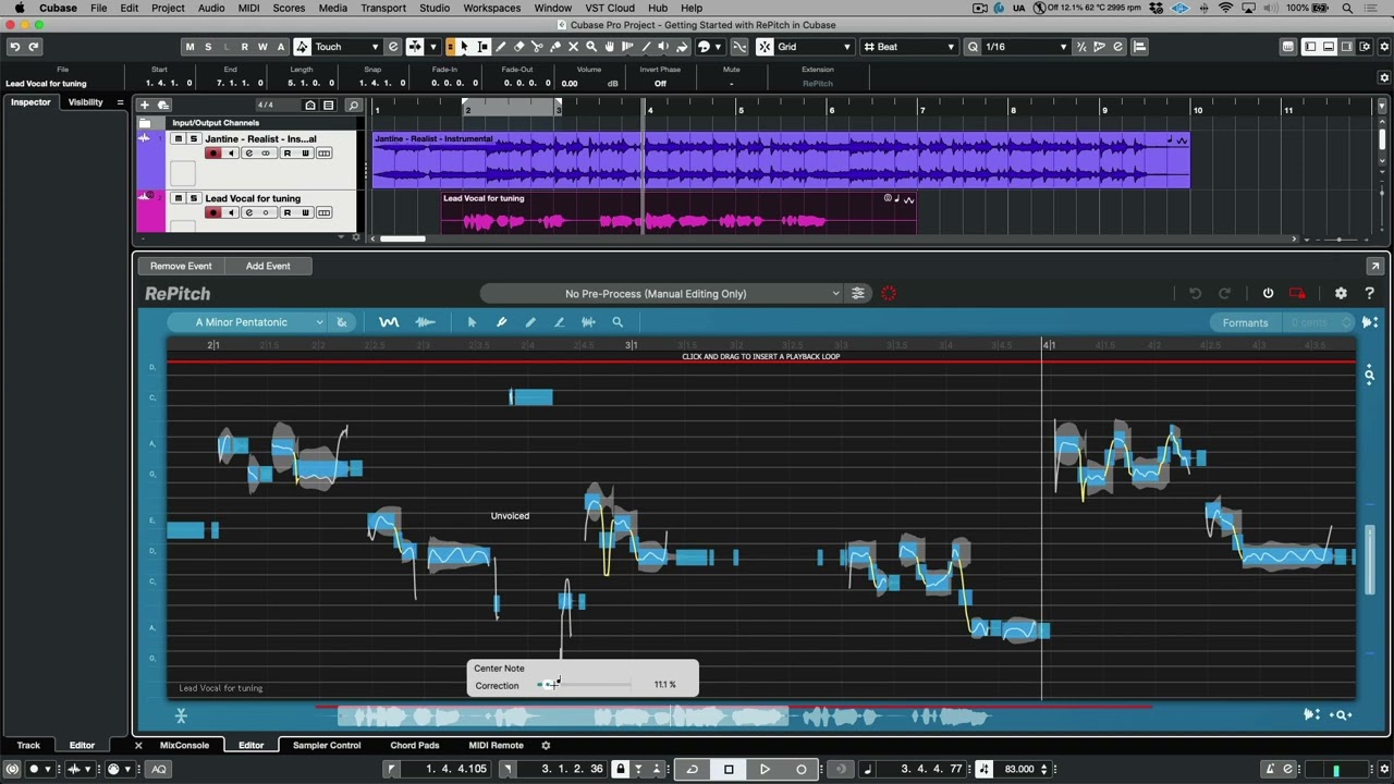 Fast Vocal Tuning In Cubase Using RePitch