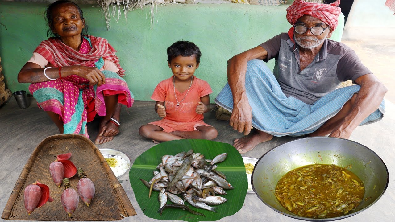 Village style Banana Flower with small fish curry | Simple & Healthy Banana Flower recipe