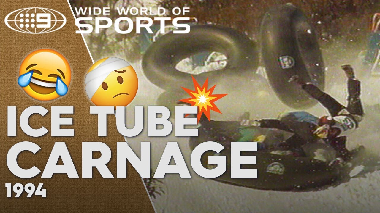 Chaos as Aussie larrikins wipeout in snow tubing race -1994 | Wide World of Sports