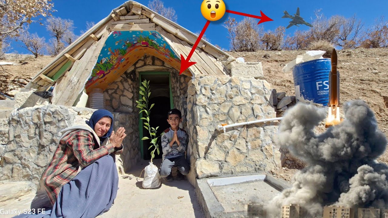 Planting a tree of power next to a cave shelter amid the dangers of missile warfare🌳😲