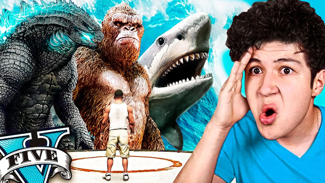 ENFRENTO al MEGALOD&Oacute;N vs KING KONG vs GODZILLA en GTA 5! 🦈💪 (Pel&iacute;cula)