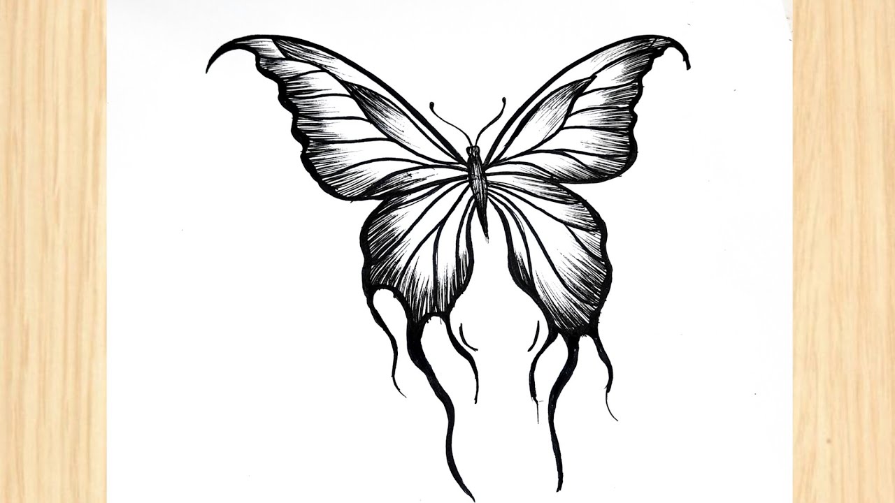 How to draw butterfly easy step by step || Butterfly tattoo drawing