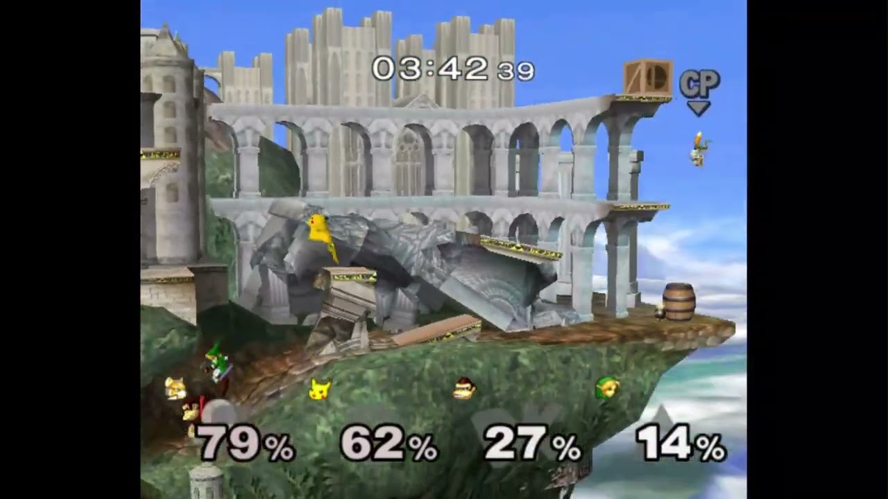 Super Smash Bros. Melee | Hyrule Temple Fight | FOX VS PIKACHU VS DK VS LINK