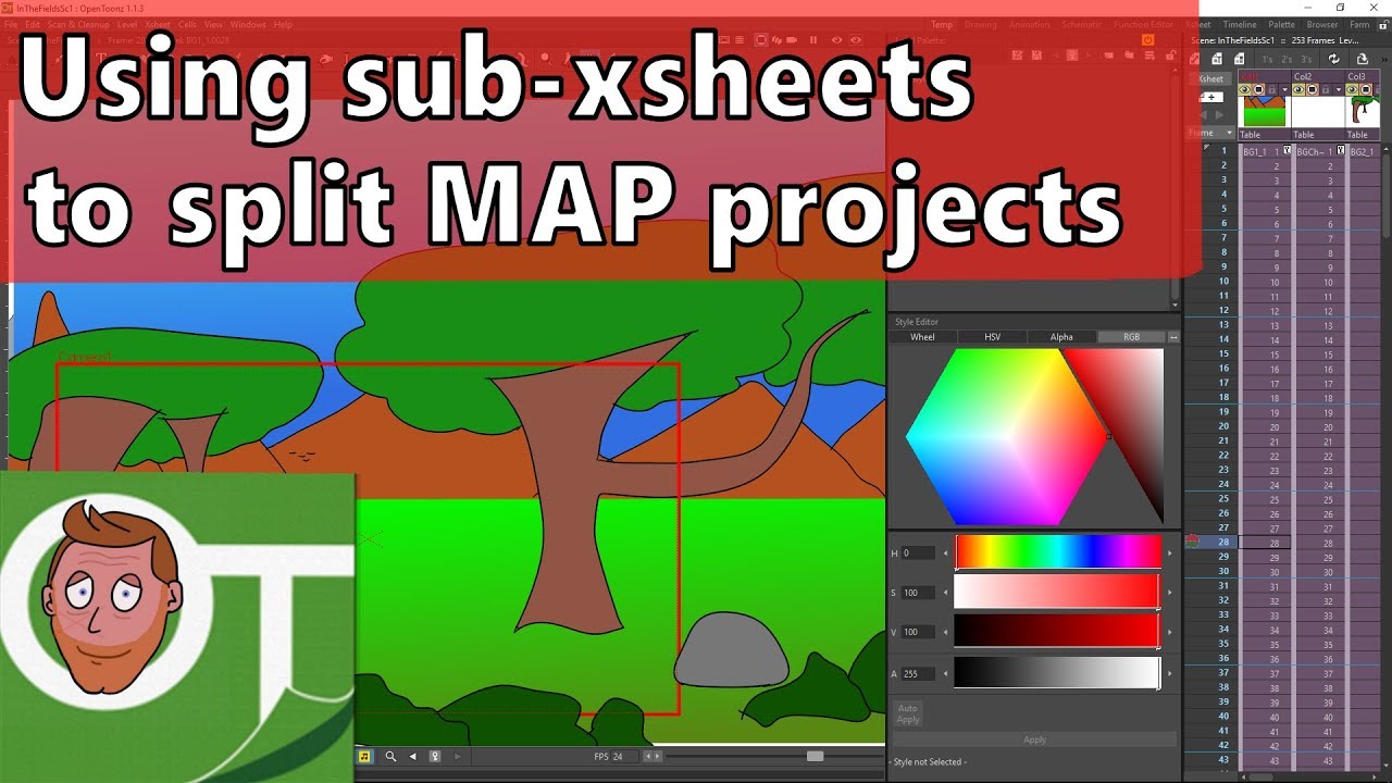 Using external sub-xsheets to split MAP projects - Opentoonz tutorial