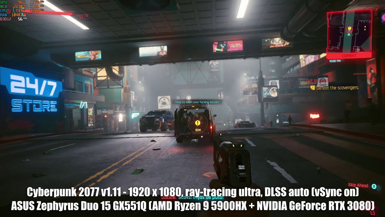 Cyberpunk 2077 z RT - mobilny GeForce RTX 3080 (ASUS Zephyrus Duo 15)