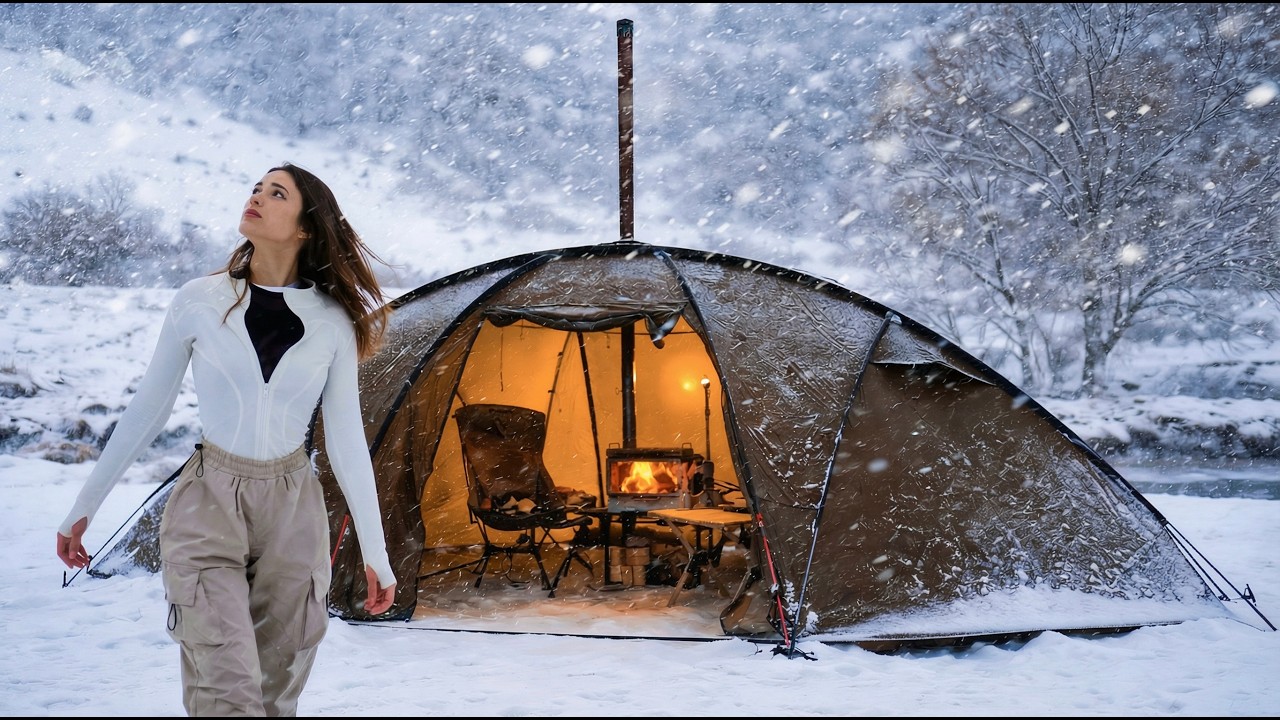 Hot Tent Camping in the Snow | Cozy Winter ASMR