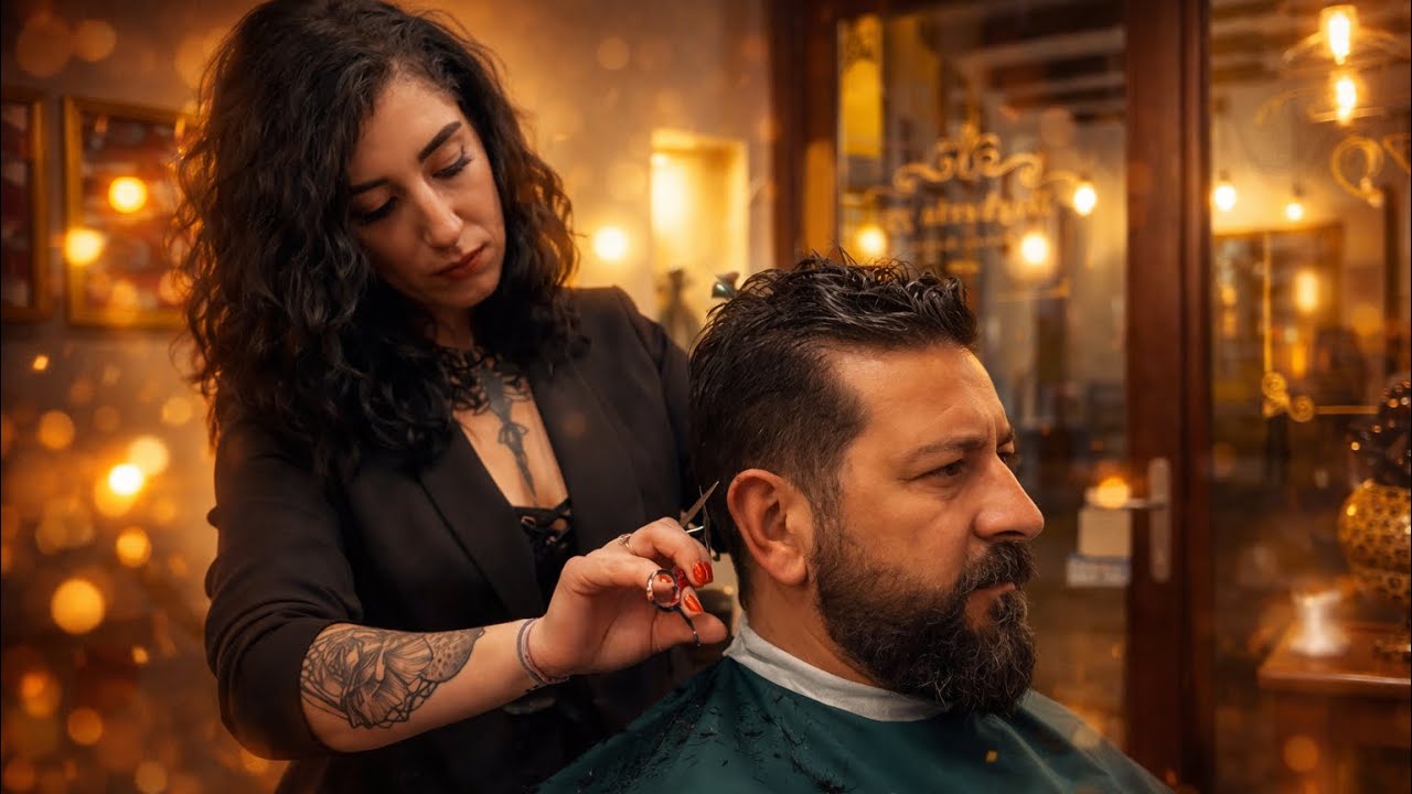 ASMR💈 ALEXANDRA BARBER “the sound of the scissors” warm and relaxing place 🧘🏻‍♂️