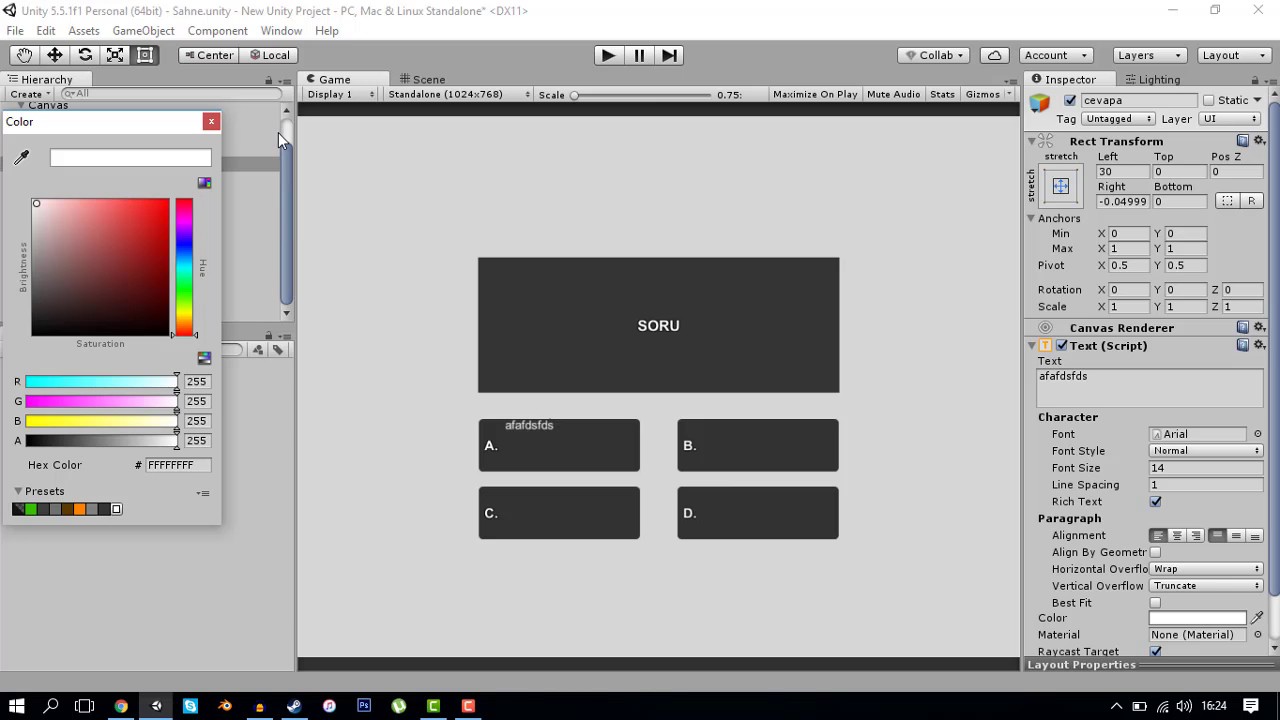 TEK DERSDE BİLGİ YARIŞMASI OYUNU YAPIMI (ANDROİD-PC) !