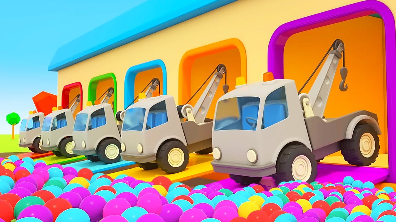 Die Helfer Autos - lehrreicher Zeichentrick f&uuml;r Kinder. Die 5 Abschleppwagen.