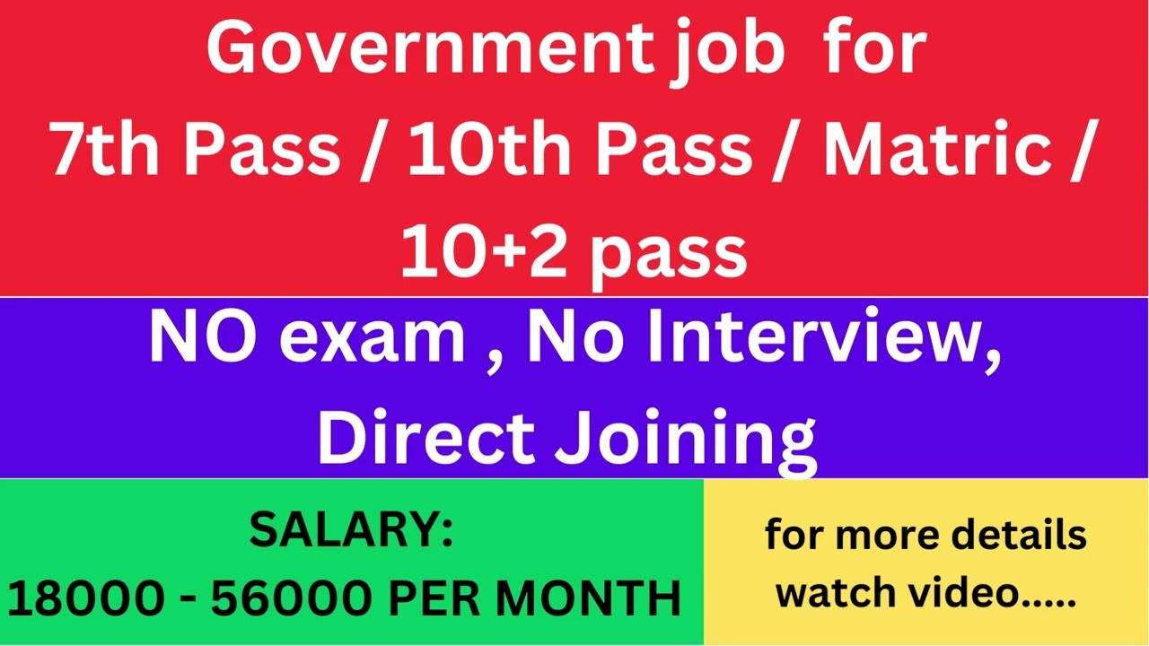 Government job for 7th Pass , 8th pass,10th Pass , Matric  10+2 pass, 