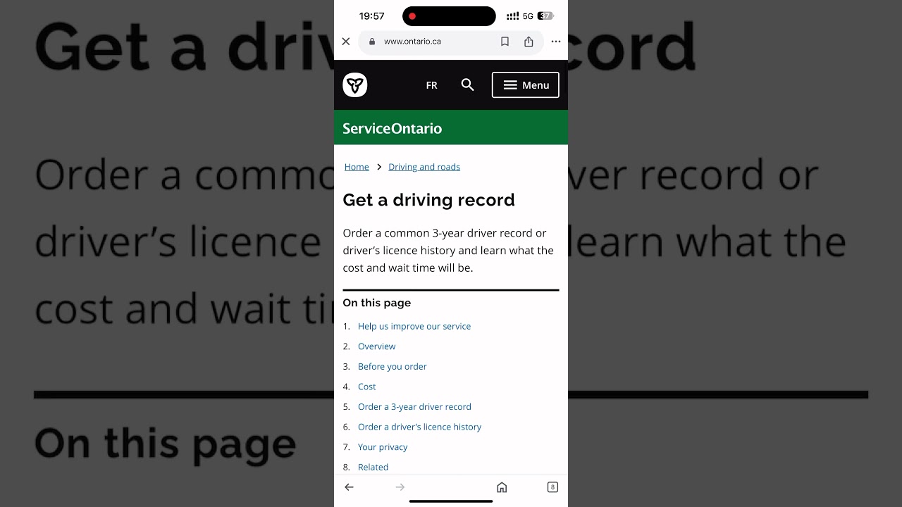 Ontario Driving Record/Abstract for Uber or Lyft ￼