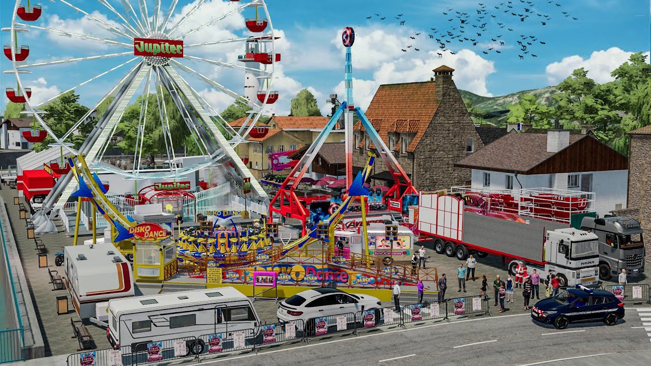 Montage Fête Foraine et Ducasse du village avec grande roue | Farming Simulator 22