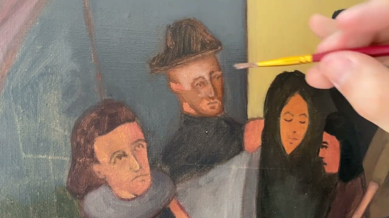 Multi figure street scene composition oil painting // Session 7 / no talking asmr 