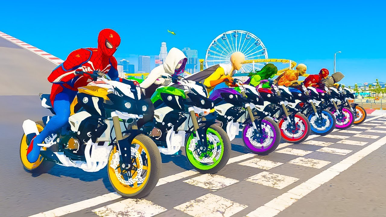 GTAV SPIDERMAN Car Stunt Map Race Challenge On MotobikesYamaha MT-10 2020