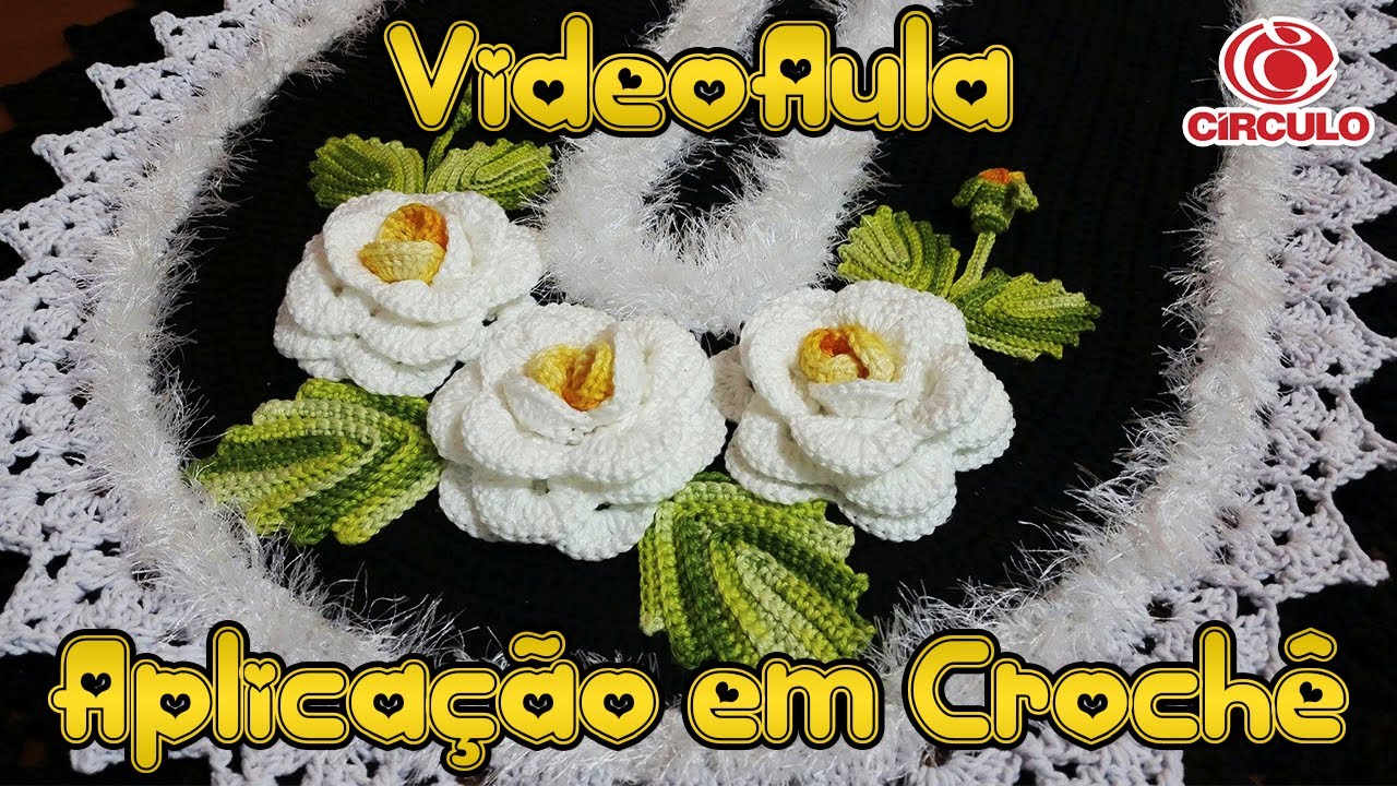 Aplicação em crochê: flor enrolada , botão e folha (Reupload)
