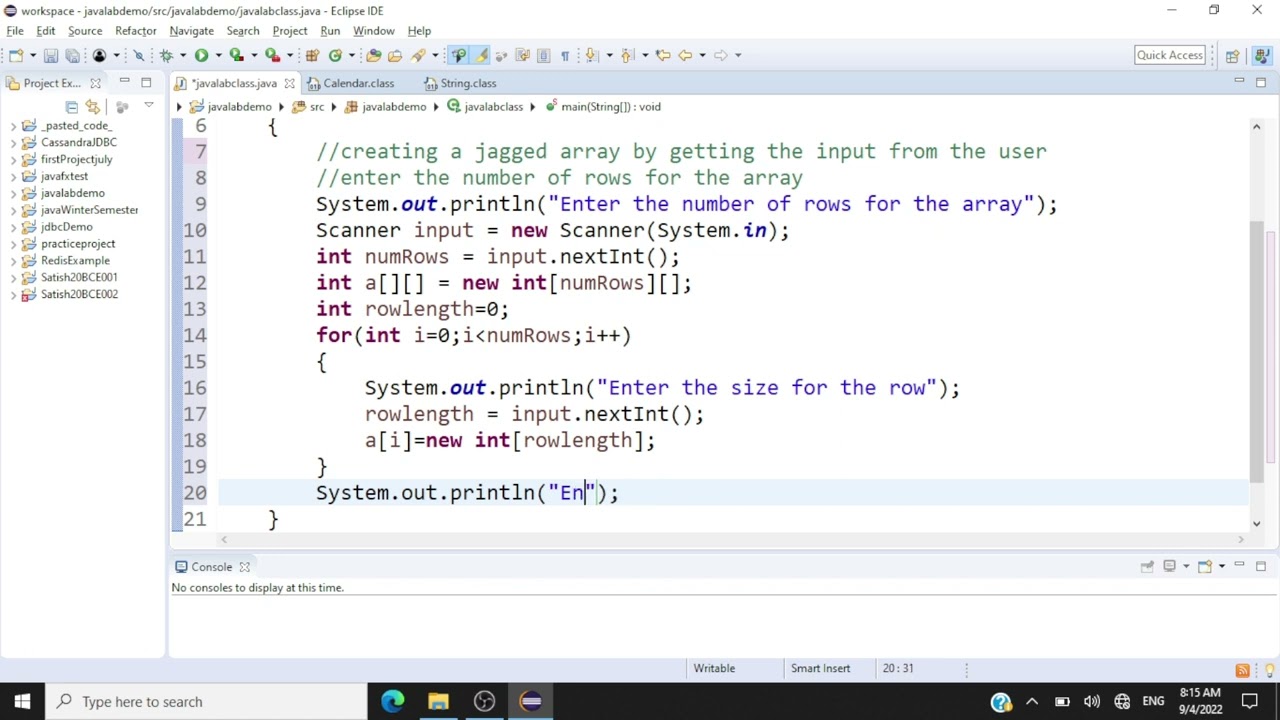 Java Programming - Jagged Array Creation - Sorting rows - Finding Min and Max for each row