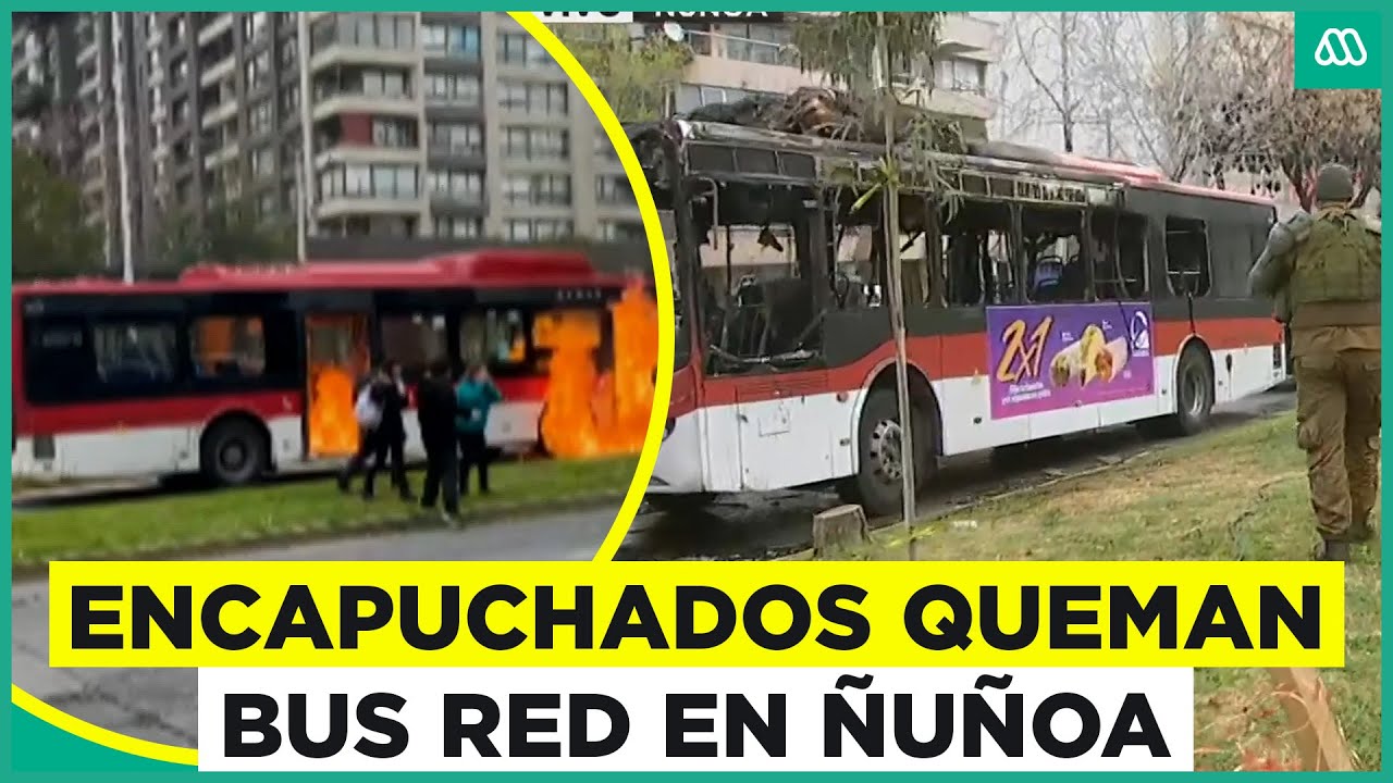 Encapuchados queman bus en Ñuñoa: Violenta manifestación en las calles de Santiago