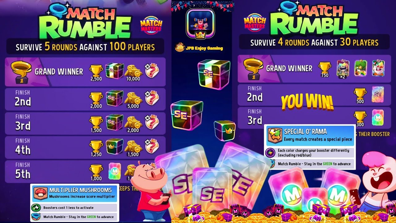 Match Rumble 100 Player Multiplier Mushrooms/ Match Rumble 30 Player Special O'Rama Match Masters.