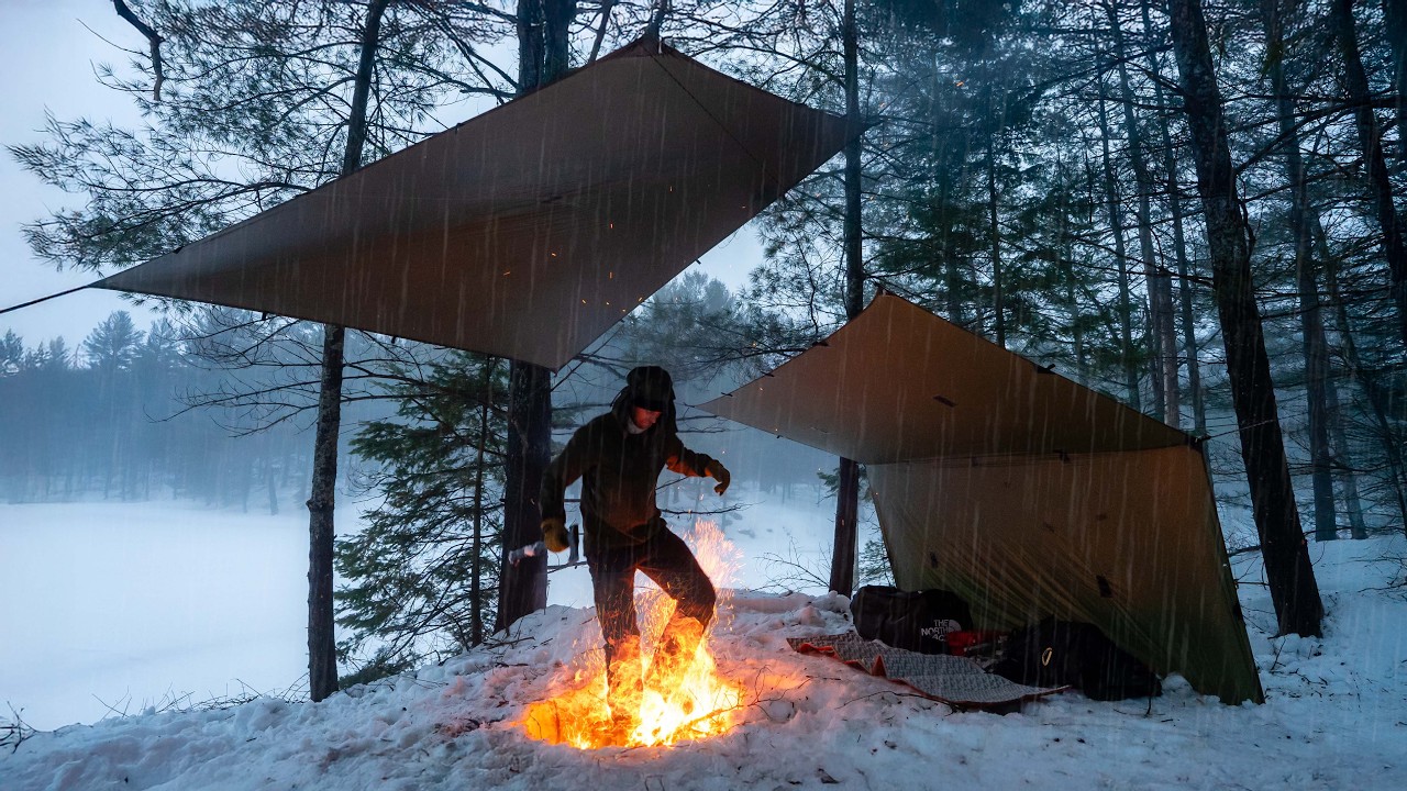 Solo Camping in Winter Rain | Campfire Casserole Mukbang