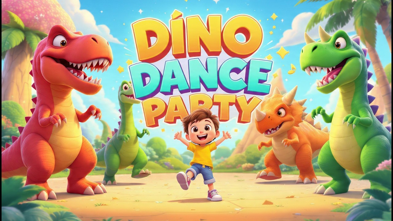 🦕 Dino Dance Party! | Stomp, Jump, Spin & Wiggle | Fun Kids Dance Song