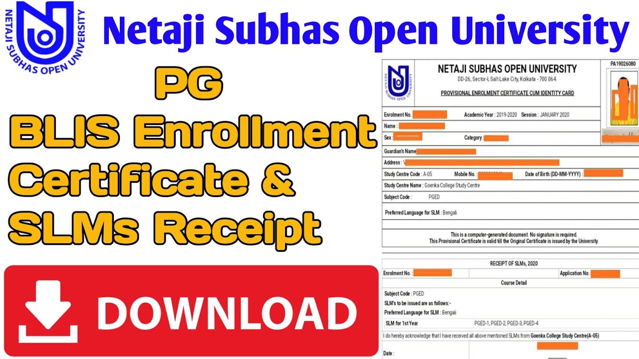NSOU PG ENROLLMENT CERTIFICATE DOWNLOAD | SLM RECEIPT | BLIS ENROLLMENT | EVERGREEN TUTORIAL