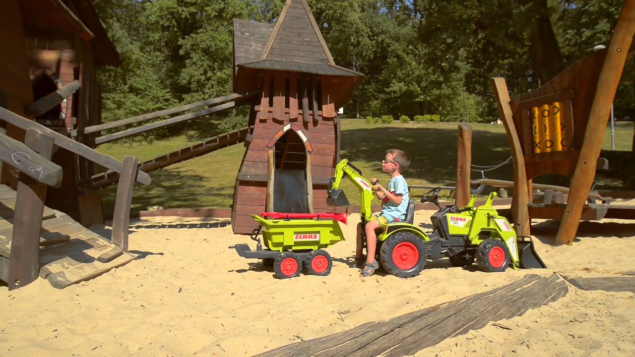 Toy pedal tractor, Claas AXOS 330, with trailer and tools, item 1010WH by Falk Toys