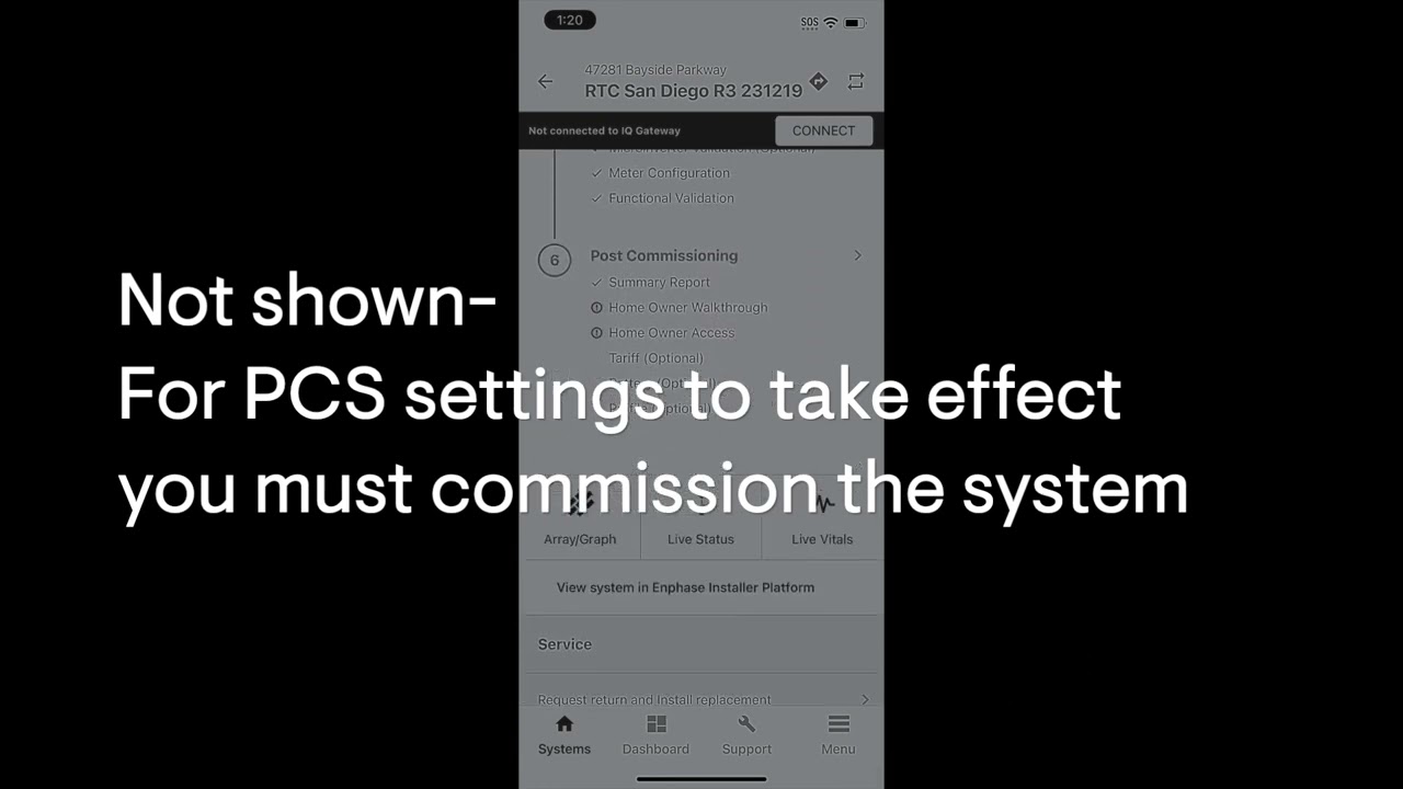 Enphase PCS commissioning in the Enphase Installer app ITK