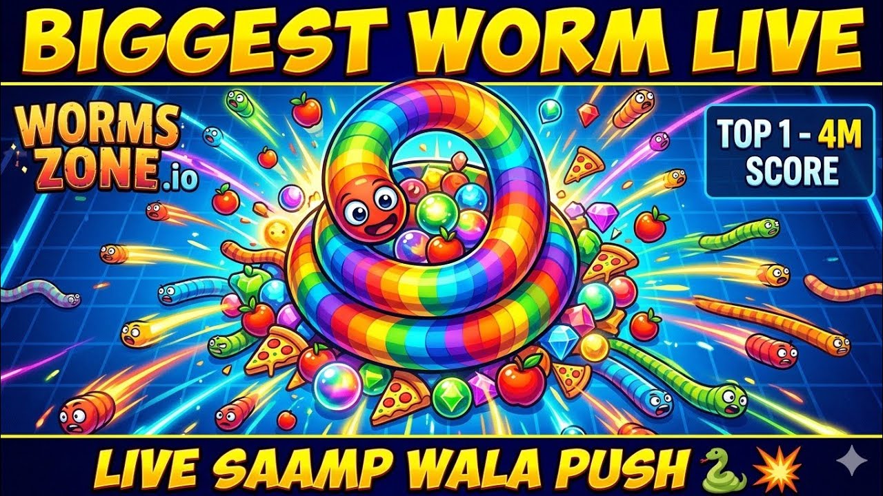 🔴 Saamp Wala Worms Zone LIVE – 4M Score BIGGEST WORM TOP 1 Push! 🐍💥 (Nature Fury Skin!)