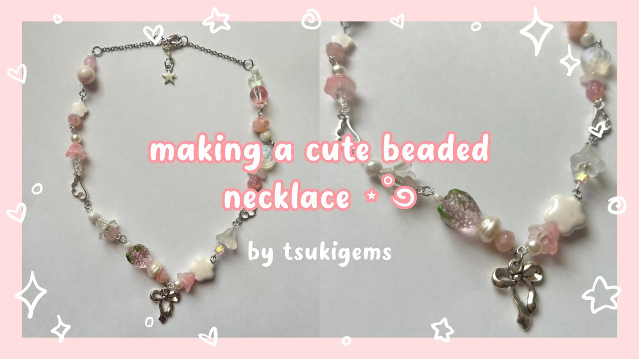 Make a Cute Pink Necklace with Me! ‧₊˚❀༉‧₊˚. | gift and art inspo | beaded necklace process 🎀🍰