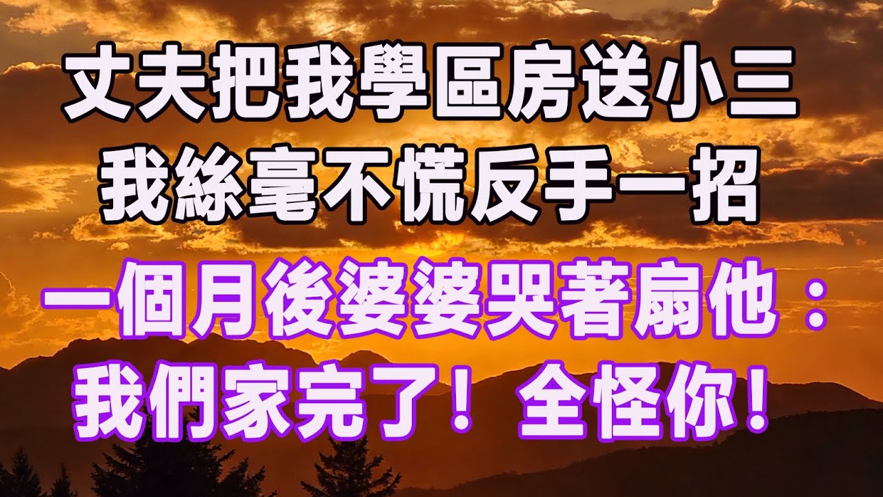 丈夫把我學區房送小三，我絲毫不慌反手一招，一個月後婆婆哭著扇他：我們家完了！全怪你！#情感故事 #退休生活 #子女孝顺 #老人频道 #生活哲学