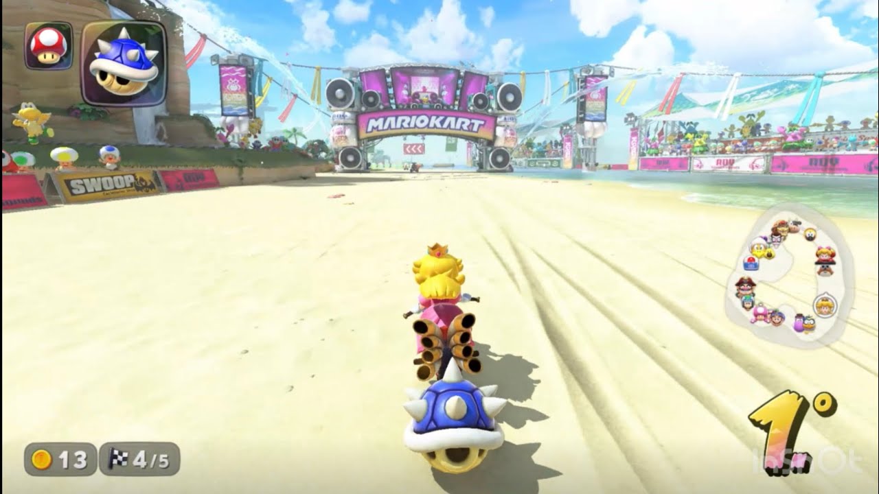 ¿Que pasa si vas en primer lugar y lanzas un caparazón azul en Mario kart world?