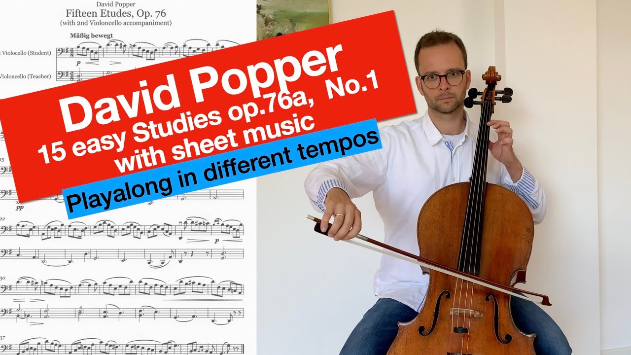 David Popper, 15 easy Studies op.76a, No. 1, different Tempos, play along, sheet music