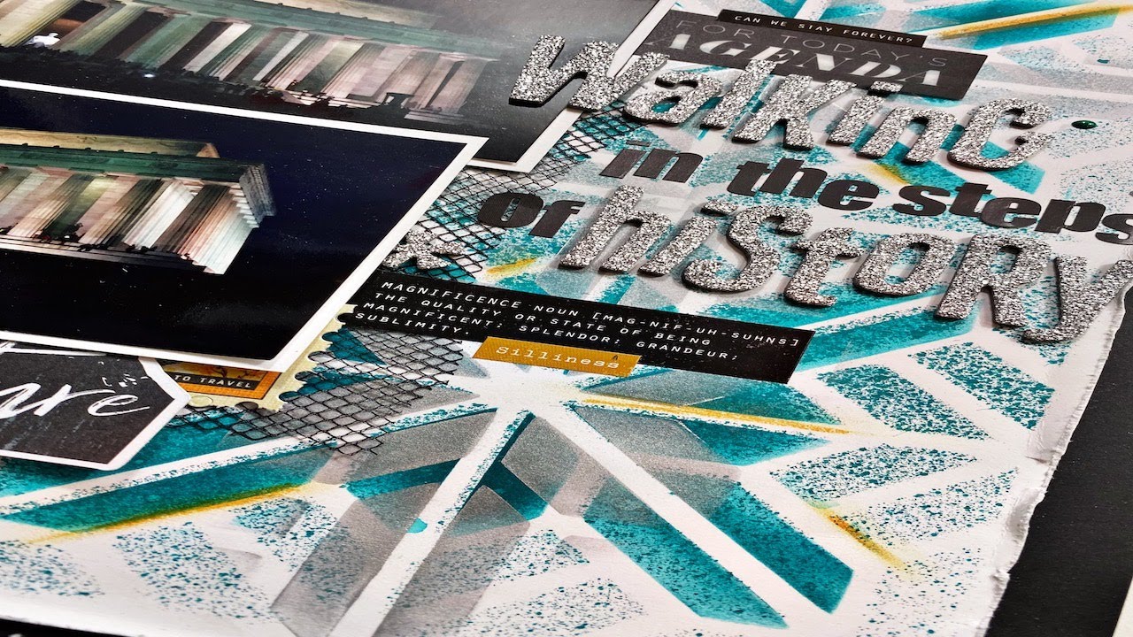 Scrapbooking Process Video: Walking in the Steps of History (Stencil Play)
