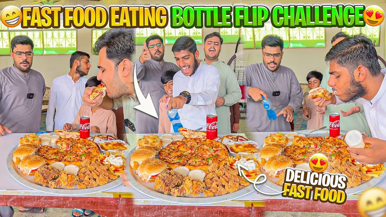 Fast Food Eating Bottle Flip Challenge Funny Family Game