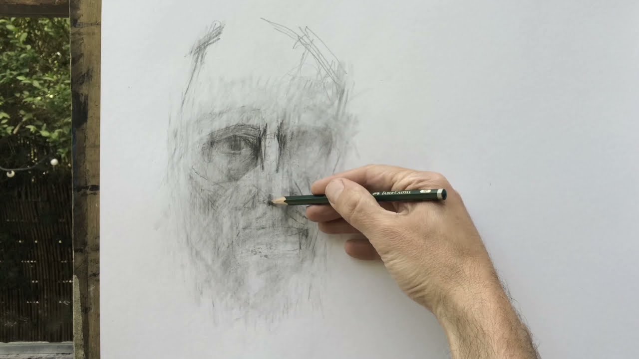 Pencil portrait attempting to draw in the style of Giacometti
