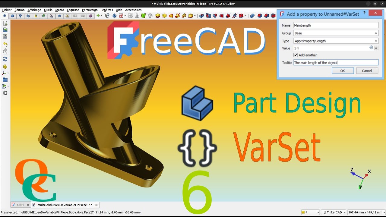 Comment param&eacute;trer avec un jeu de variable avec Part Design en multi-solid dans FreeCAD? 6-8