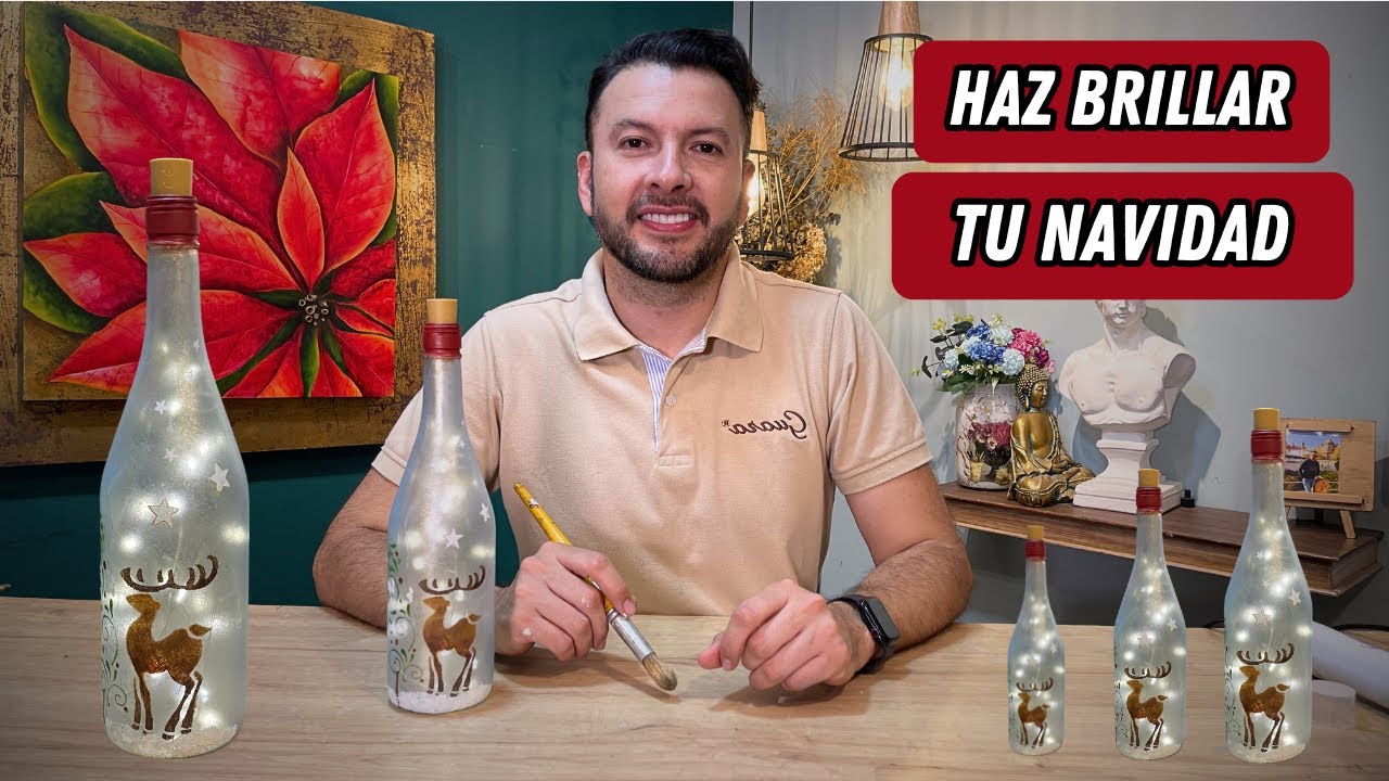 Рождественская бутылка с гирляндами [шаг за шагом]