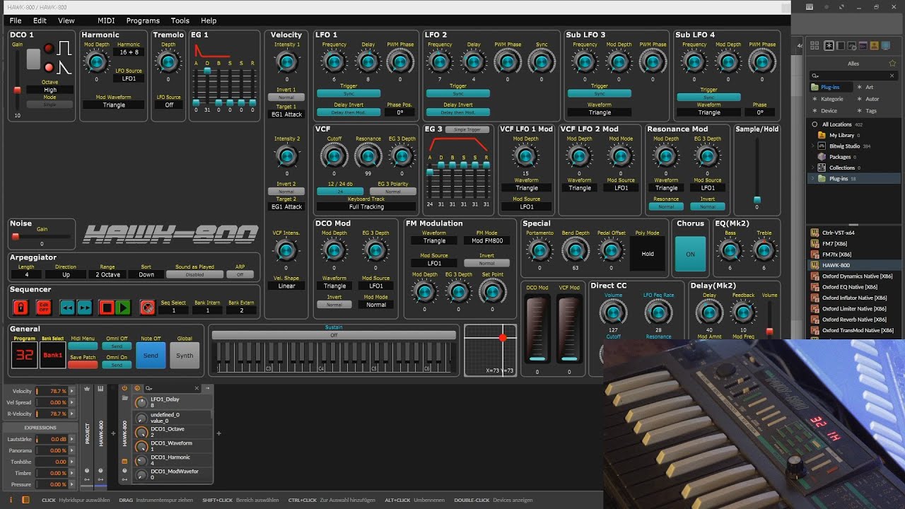 Hawk 800  Korg Poly Bitwig Live