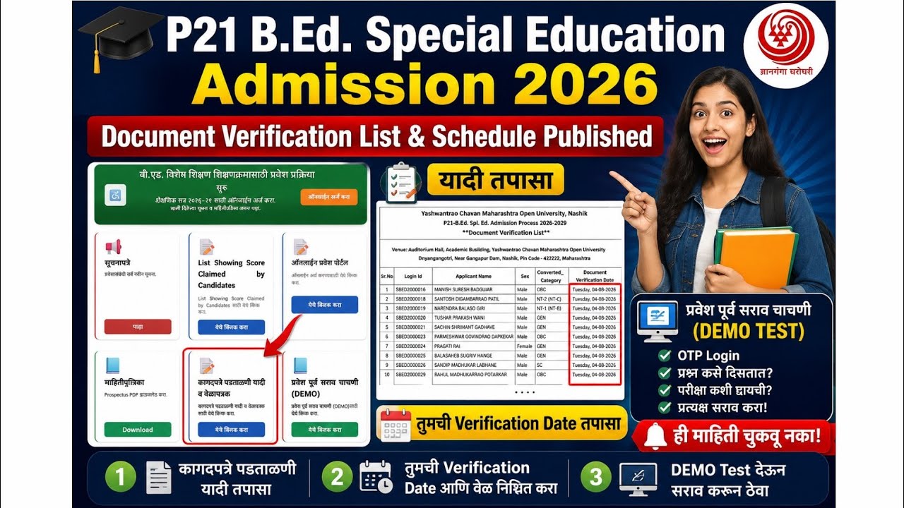 P21 B.Ed. Special Edu.  Admission 2026 | Document Verification List & Schedule Published | DEMO Test