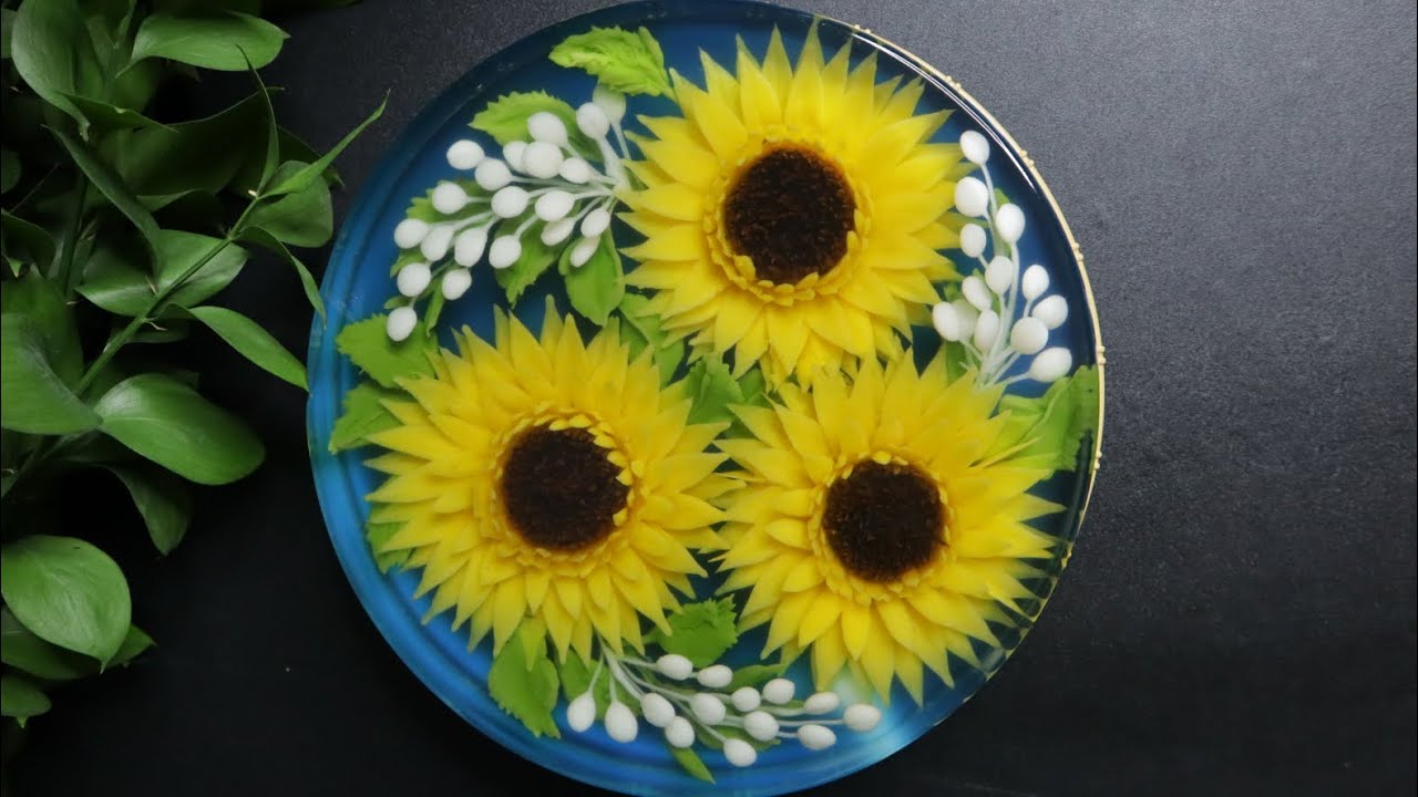 Hướng dẫn vẽ bánh hoa hướng dương bằng bộ kim cơ bản/ Bánh thạch rau câu 3D/jelly cake