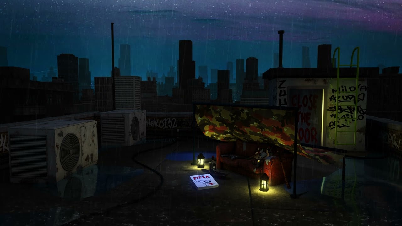 Zombie Apocalypse | Rooftop at Night | Rain Ambience & Undead Sounds