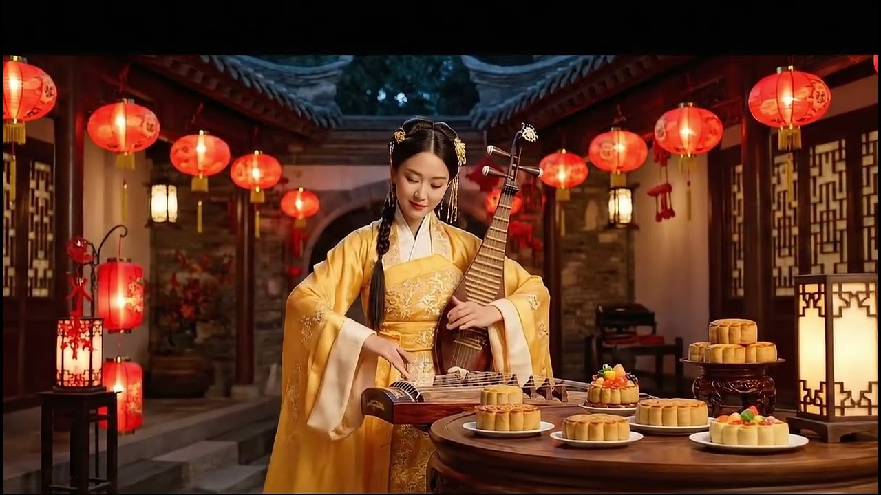 “Ancient Chinese Guqin Music at Lantern Night | Elegant Hanfu Cinematic Scene”