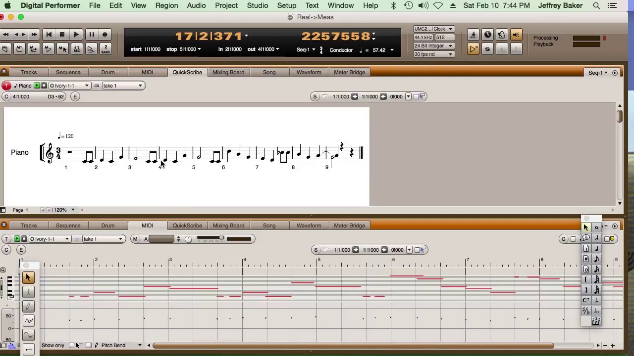 Converting Real Time Midi to Measured Time with Motu Digital Performer