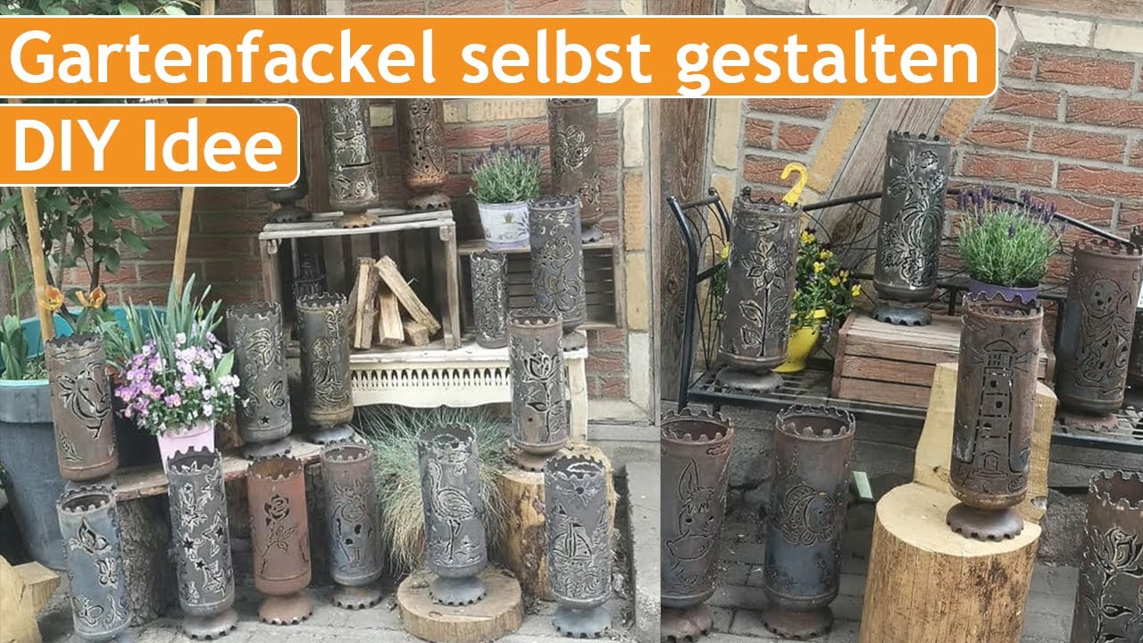 Gartenfackel aus altem Feuerl&ouml;scher schneiden |&nbsp;DIY Windlicht, Feuerkorb gestalten und selber bauen