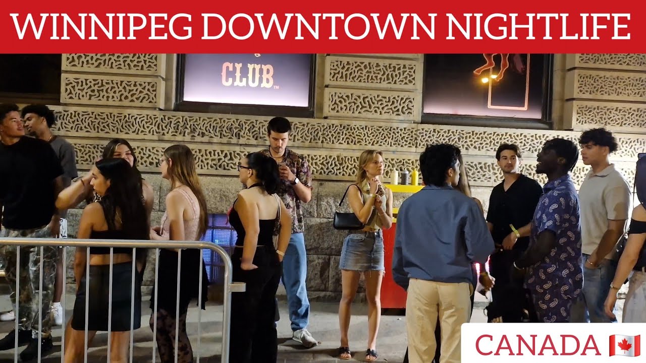 Nightlife in Winnipeg Downtown | Insane queue to get in | Bars, Lights, Music & Late-Night Vibes
