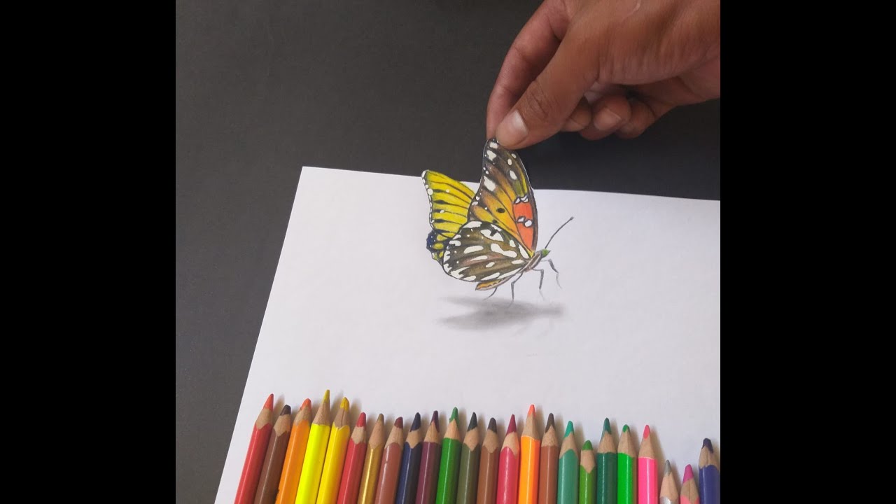 COMO DIBUJAR MARIPOSA EN 3D #incre&iacute;ble dibujo de mariposa en 3d